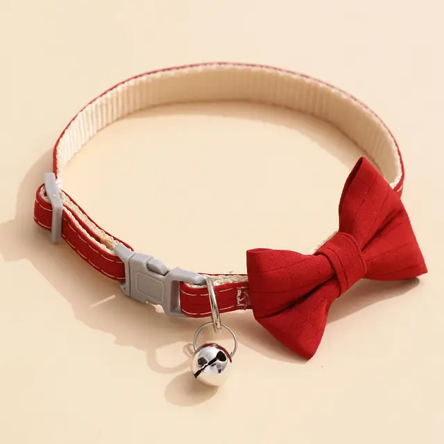 Bow Collar Solid Color Bowknot Puppy Chihuahua Adjustable Cats Accessories Safety Bell Tie Bow Buckle Pets with Collar New 5