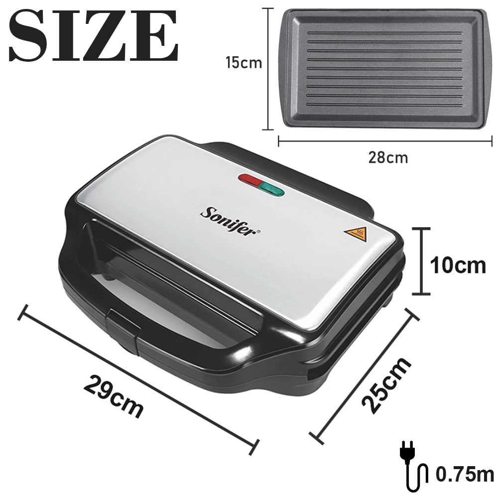 Electric sandwich maker Grill plate Panini 900W Cooking Kitchen Appliances Breakfast Waffles Machine Non-stick Iron Pan Sonifer