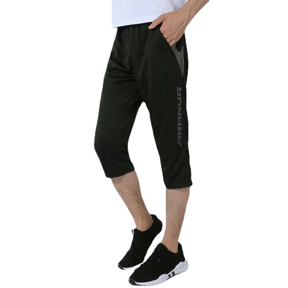 3/4 Men Sports Football Pants Zipper Pockets Athletic Football Soccer Training Sport Pants Elasticity Legging Jogging Gym