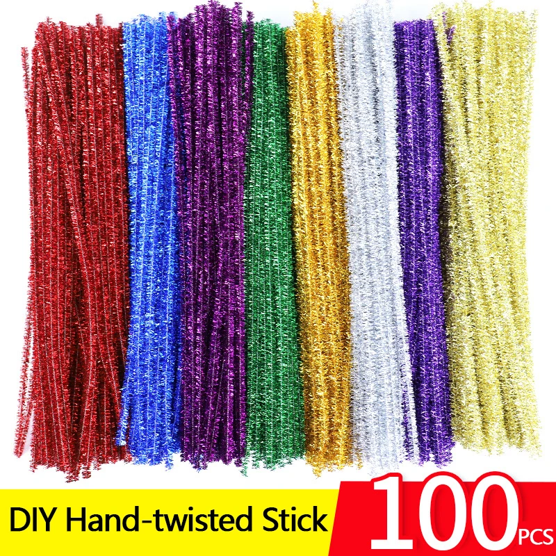 DIY 손으로 꼬인 스틱, 다채로운 빛나는 DIY 어린이 장난감 장식, 꽃다발 만들기 재료, DIY 액세서리, 100 개 세트