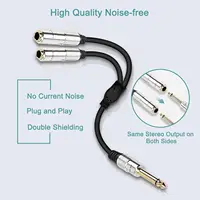 Metal Shell Gold-Plated 6.35mm TS Guitar Signal Audio Y Splitter Cable, 1/4" Male to Dual Mono 1/4" Female Adapter - Image 3