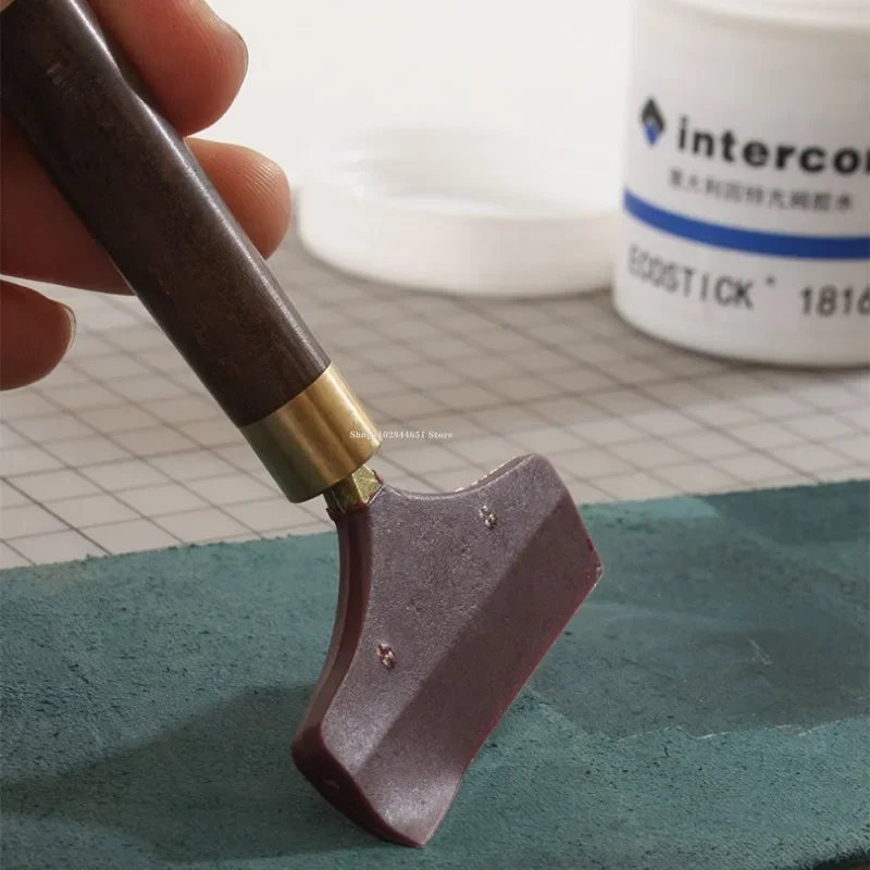 Wooden Handle Scraping Board Hard Silicone Head Leather Making Tool DIY Leather Products Gluing Spread Evenly Scraping Tool