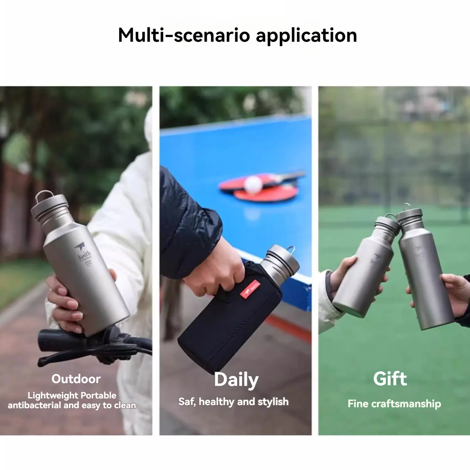 Description Picture 4 of itemKeith Lightweight Titanium Water Bottle Outdoor Sport Picnic Travel Camping Bottle Leak-proof with Bag 400ml / 550ml /700ml