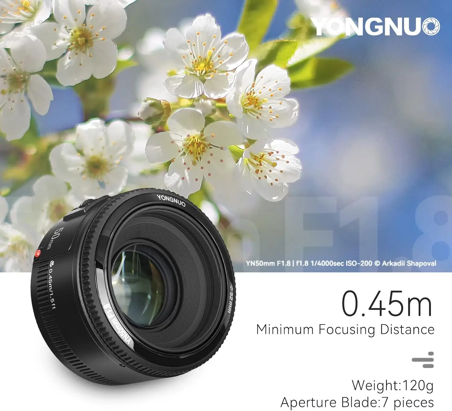 YONGNUO YN50mm F1.8C Large Aperture Auto Focus Lens 50MM F1.8 for Canon EF Mount