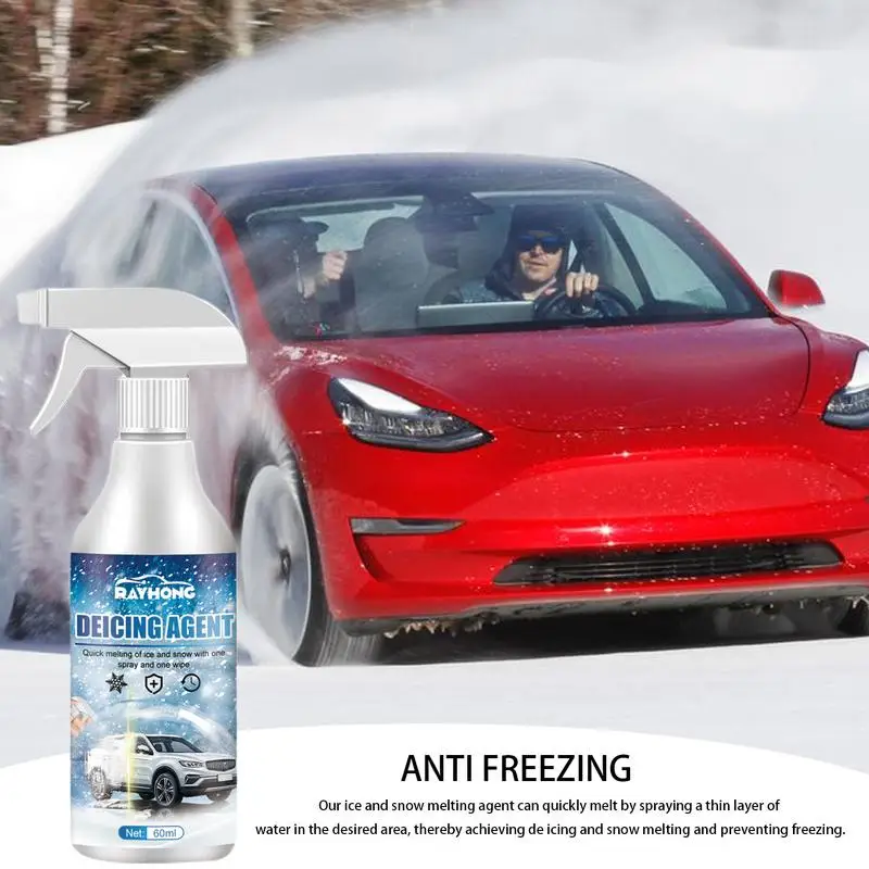 Winter Vehicle De-icer Supplies Snow Melting Spray Car Window Glass Deicing Car Accessories Windshield Deicer Spray 60ML