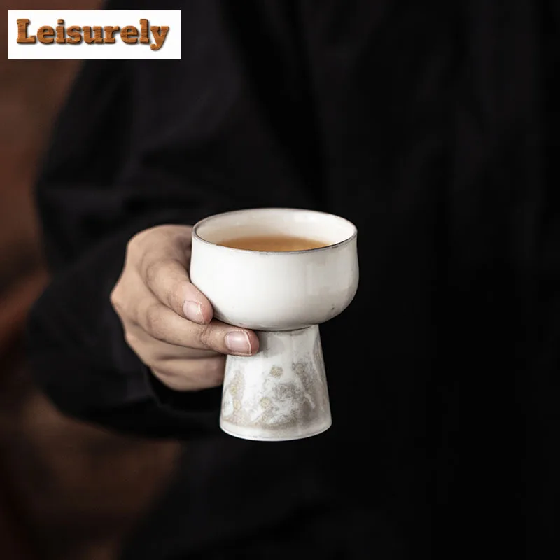 80ml Ink Painting High Foot Teacup Ancient Tea Bowl Tea Pair Tea-tasting Meditation Cup Jianzhan Master Cups Cha Decoration Gift