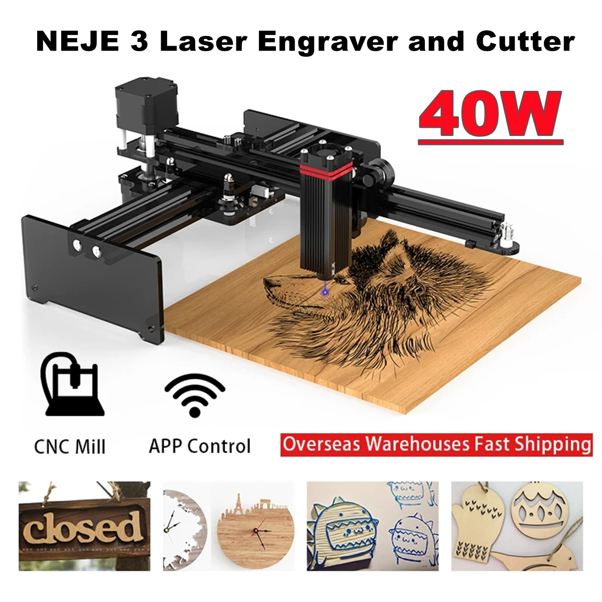Neje 40w Cnc Mini Laser Cutting Engraving Machine Wood Diy Cutter