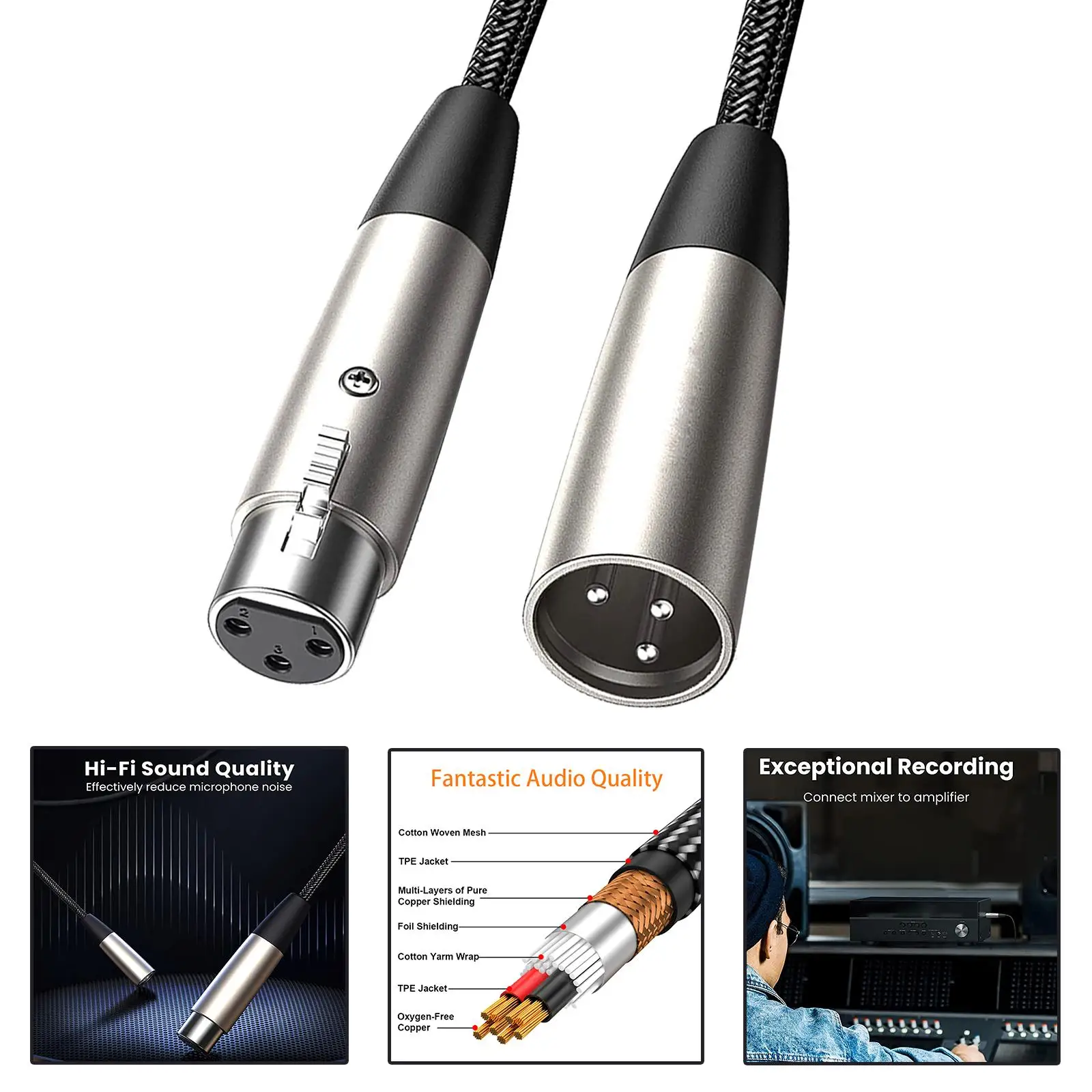 

Кабель для микрофона XLR, нейлоновый плетеный провод XLR для студии