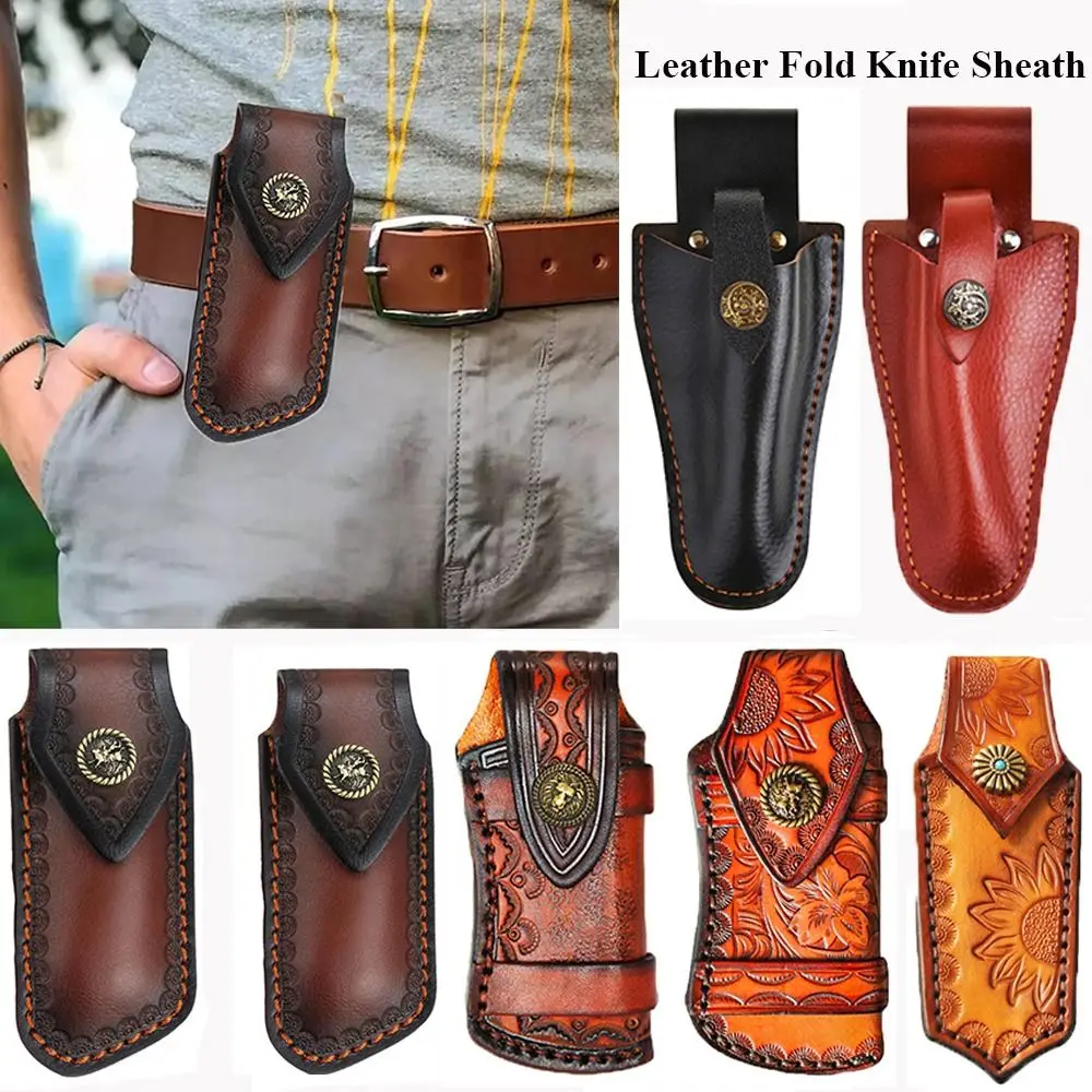 Pocket Hunt Leather Sheath Holder Fold Knife Tool Flashlight Case Camp Outdoor Carry Belt Loop Case