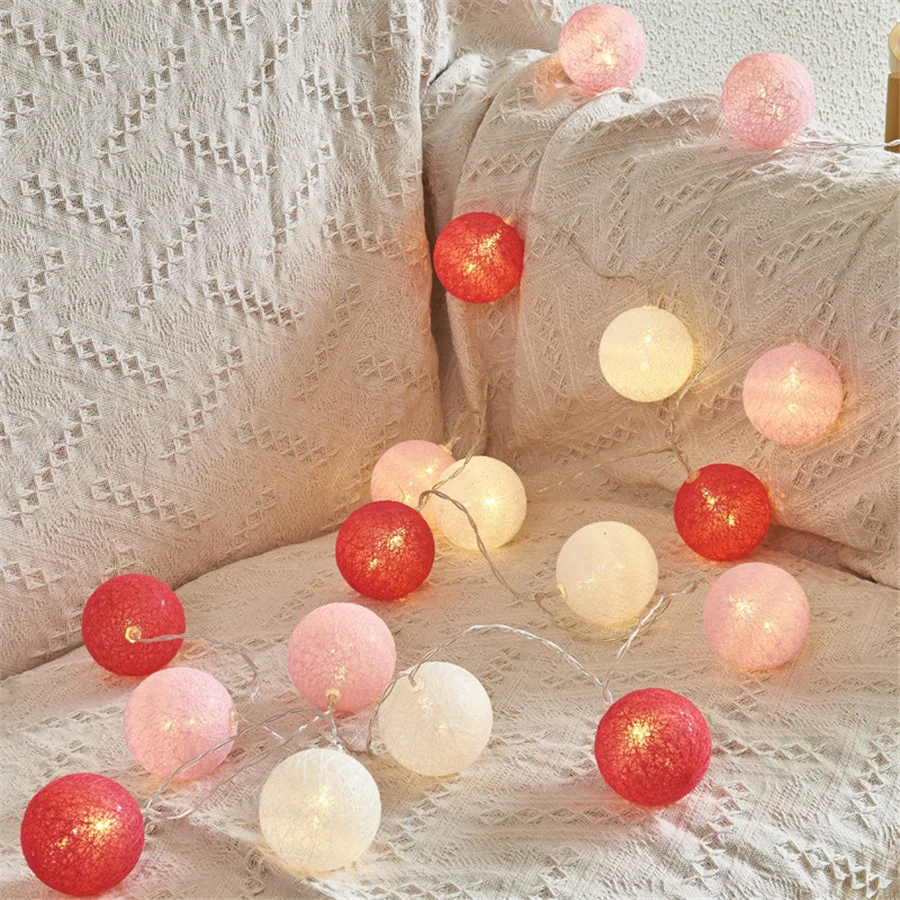 2023 New Year Decoration 20LED Cotton Ball String Light Battery /USB Operated Christmas Garland Fairy Lights for Bedroom Wedding