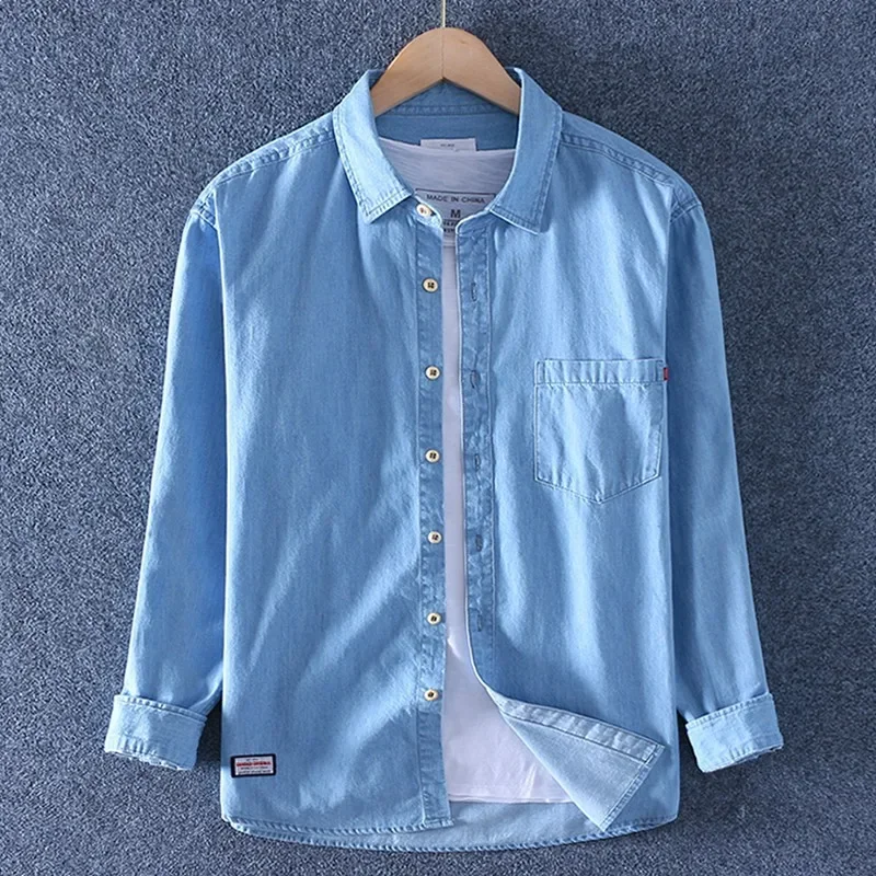 Loose Fit Men's Denim Shirt Spring Autumn Fashion Casual Washed Handsome Large Size Male Model Clothing,denim shirt