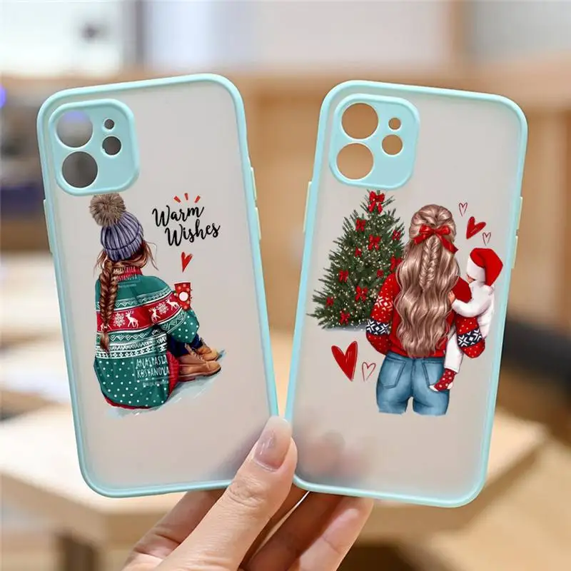 Merry Christmas Girl Tree Custodia Per Telefono Regalo Di Capodanno Opaca Trasparente Per Iphone 11 12 13 7 8 Plus Mini X Xs Xr Pro Max Cover