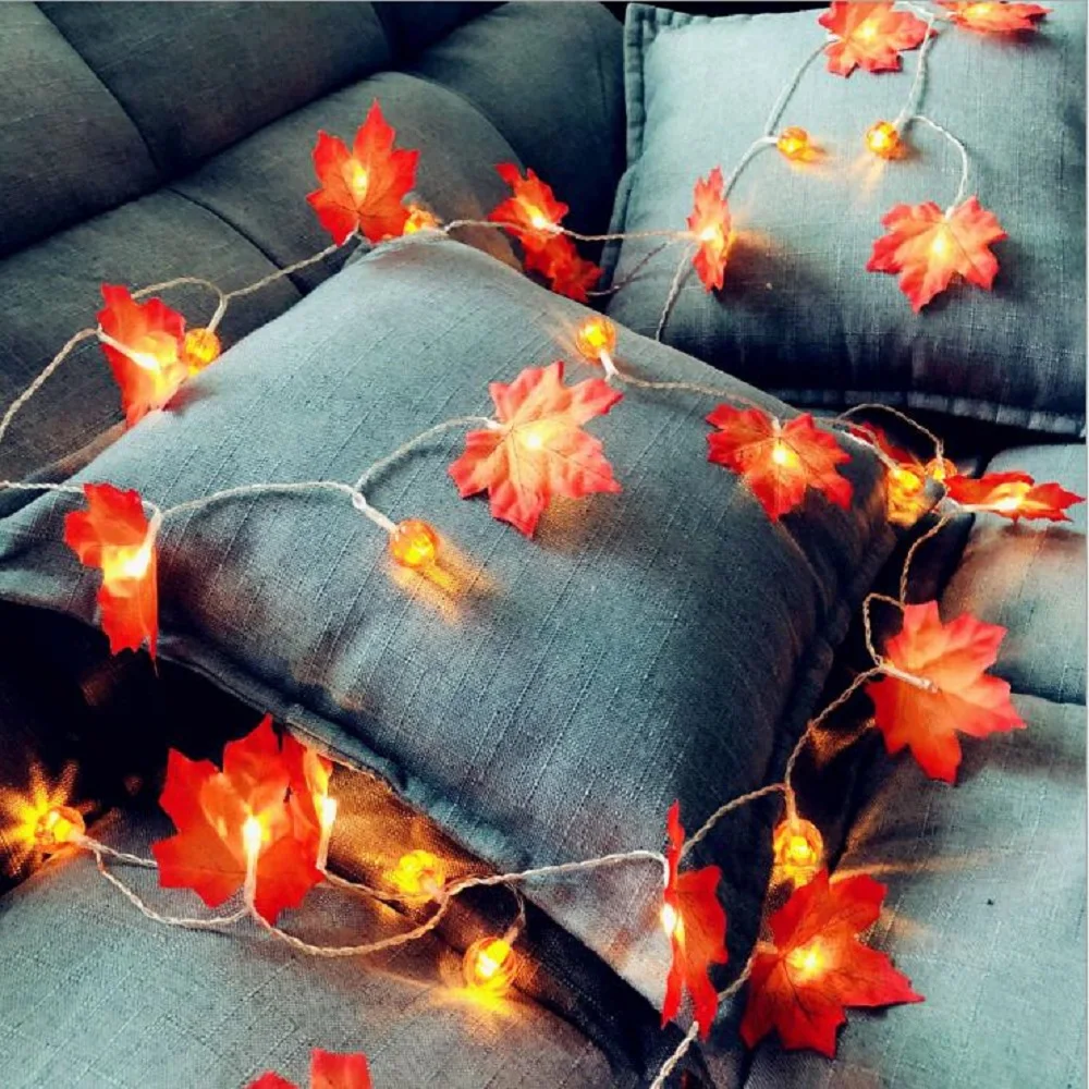 1.5M 3M 6M LED Pumpkin Maple Leaves Light String Garland USB/Battery Powered Fairy Lights Christmas Halloween Party Decorations