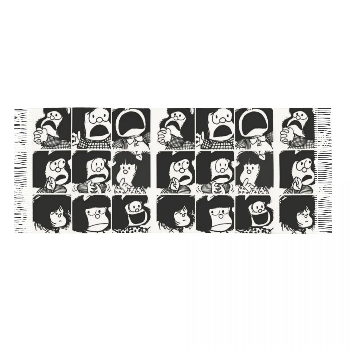 Anime Plaid Mafalda Blanket Scarf Women Luxury Winter Shawl Wraps Quino Cute Kawaii Tassel Wraps 5