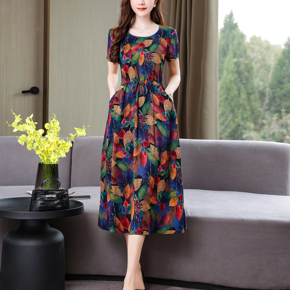 New-Fashion-Casual-2023-Summer-Vintage-Dresses-O-Neck-Print-Floral ...