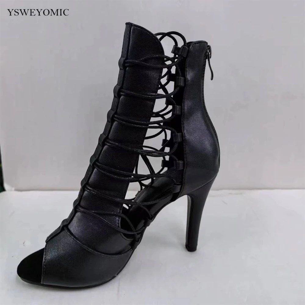 Women Latin Dance Shoes High Heels Ballroom Tango Dancing Boots Open Toes Soft Soles Party Dance Shoes Sandals 9.5cm YSWEYOMIC