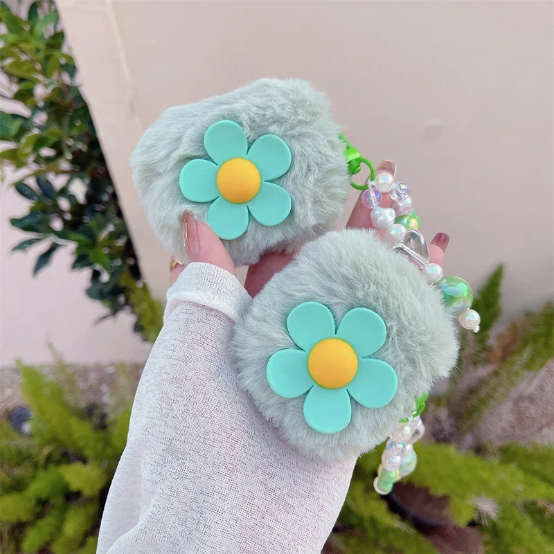 Flower Winter Soft Fluffy Fuzzy Warm Case Per Apple Airpods 2 3 Generation Cover Per Airpods Pro 2Nd Per Air Pods Protective