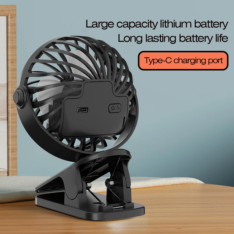 Ventilatore portatile ricaricabile con clip, sospensione girevole a 720° e luce notturna, ideale per il campeggio all'aperto._voghion.com