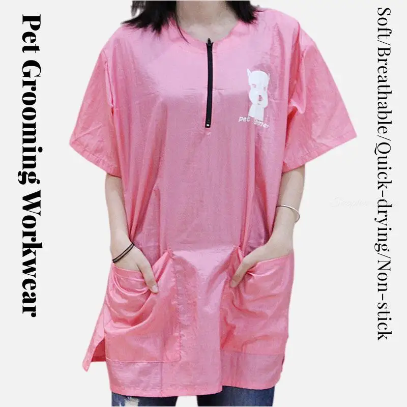 Grey Pink Purple Pet Grooming Work Clothes Bichon Schnauzer Poodle Dog Soft Breathable Quick-drying Non-stick Apron Custom Logo 3