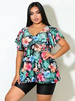 Plus Size Two Piece Tankini Swimsuits For Women Printed Swim Top High Waist Shorts Tummy Control Bathing Suits - Image 2