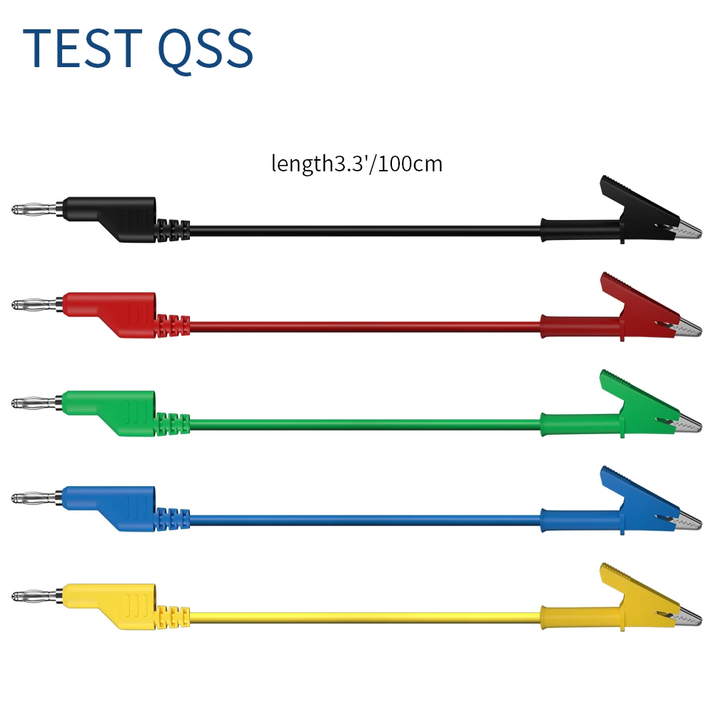 QSS 5Pcs 4MM 바나나 플러그 악어 클립 멀티 미터 테스트 리드 Stackable 케이블 와이어 1M 전기 도구 액세서리 Q.70054-1