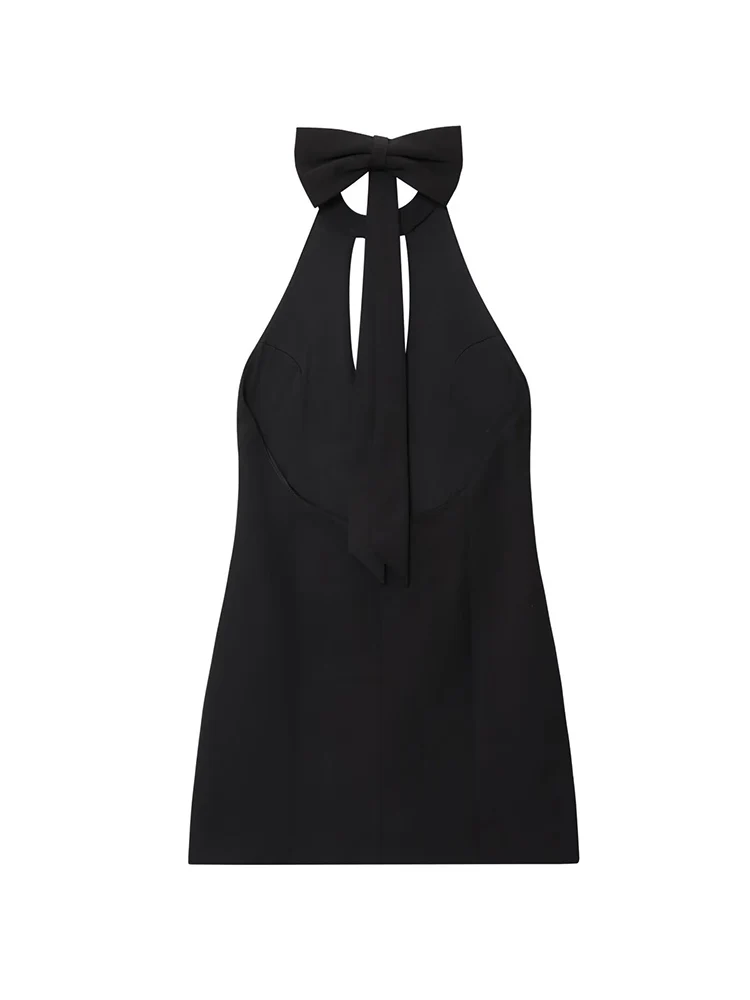 TFMLN Bow Backless Sexy Mini Dress For Women  2025 Summer Hollow Out Halter Dress Elegant Lady A-line Dresses Vestidos