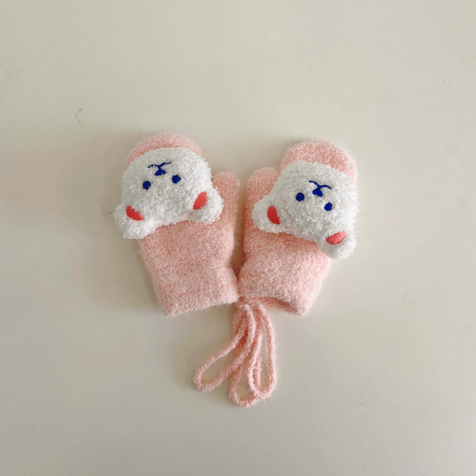 1-4Y Cartoon Bear Baby Mittens Winter Warm Kids Baby Girl Gloves Knitted Children Toddler Thick Teething Mitten Handschoen