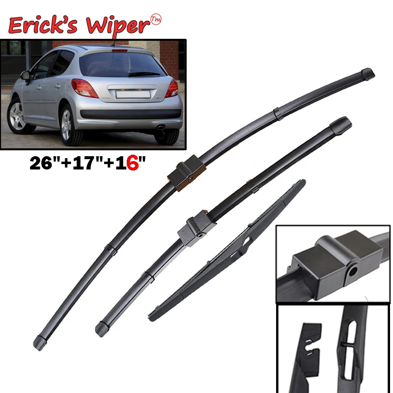 

Erick's Wiper Front & Rear Wiper Blades Set For Peugeot 207 Hatchback 2006 - 2014 Windshield Windscreen Window 26"+17"+16"