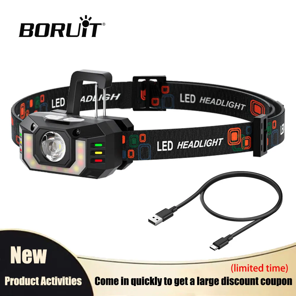 BORUiT LED Motion Sensor Headlights Powerful USB C Rechargeable ...