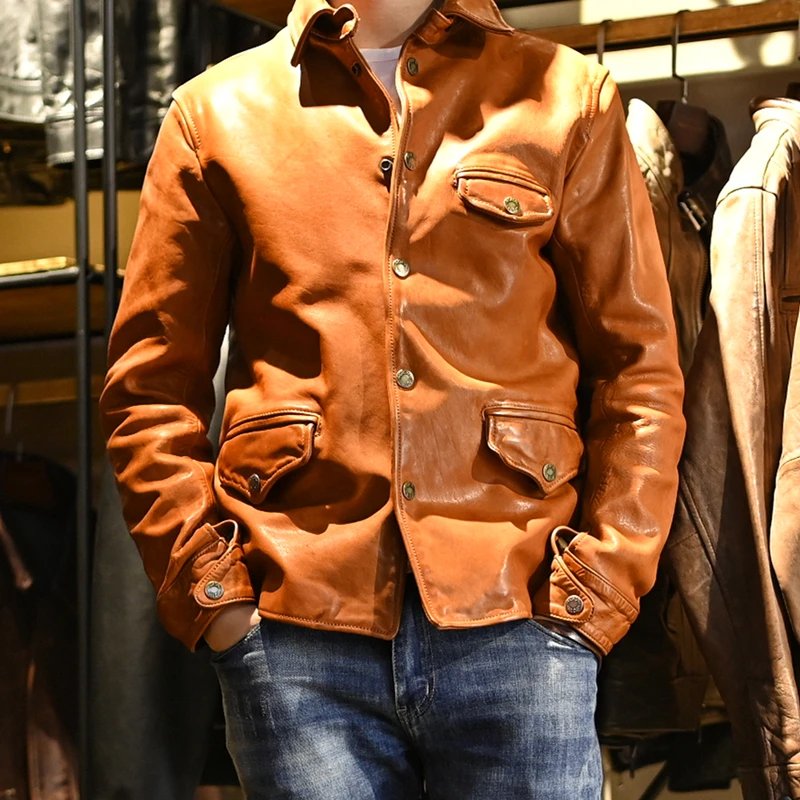 Genuine Leather Jackets Man 100% Real Horsehide Jacket Men 2022 New  Japanese Vintage Men's Coat Brakeman Style Jaquetas xhl386