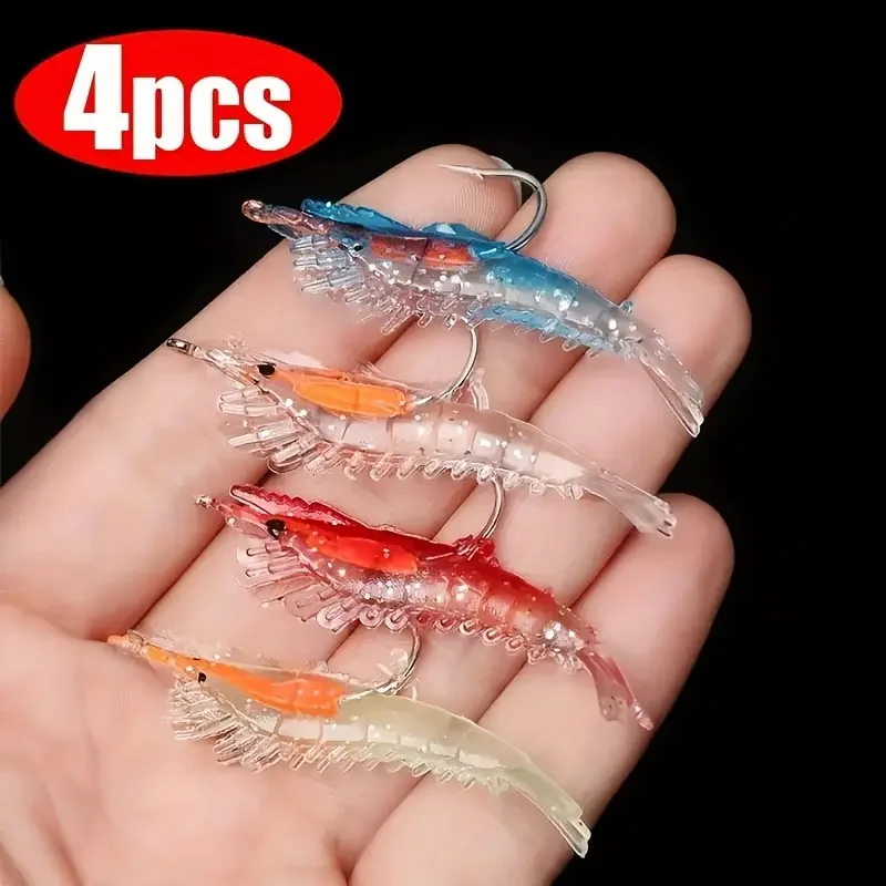 4PCS/Bag 6cm 3g Luminous Simulation Shrimp Soft Bait Artificial Soft Rigs Fishing Lure Bass Sea Fishing Tackle
