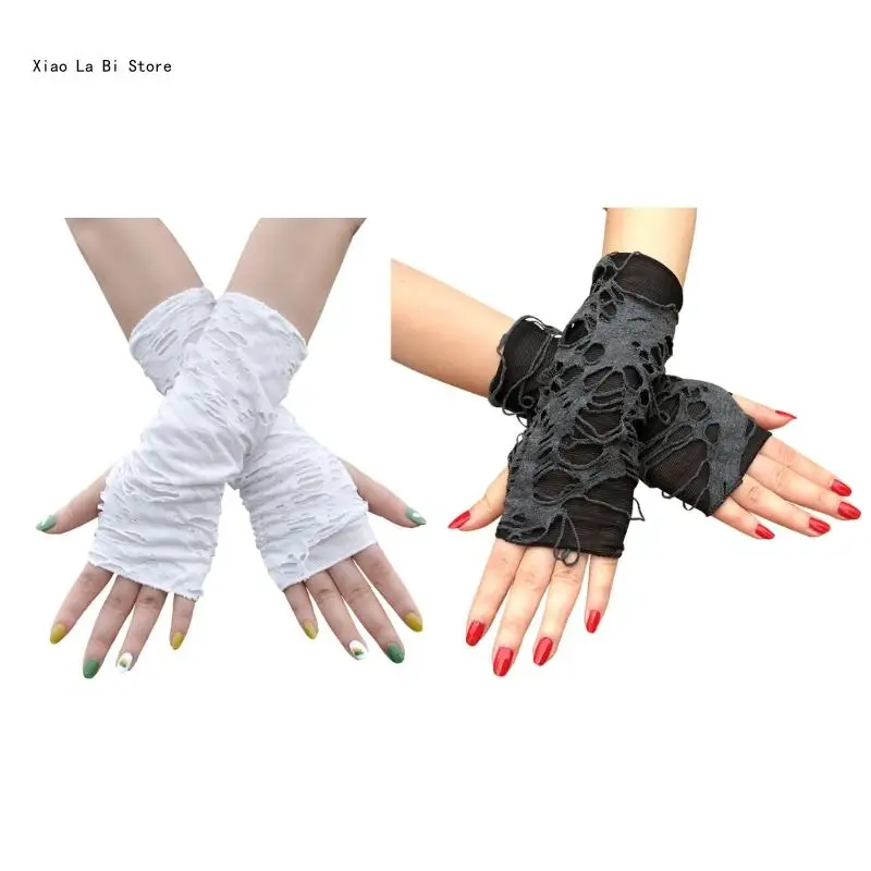 

Girls Gothic Gloves Distressed Dark Gloves Accessories For Halloween Party XXFD