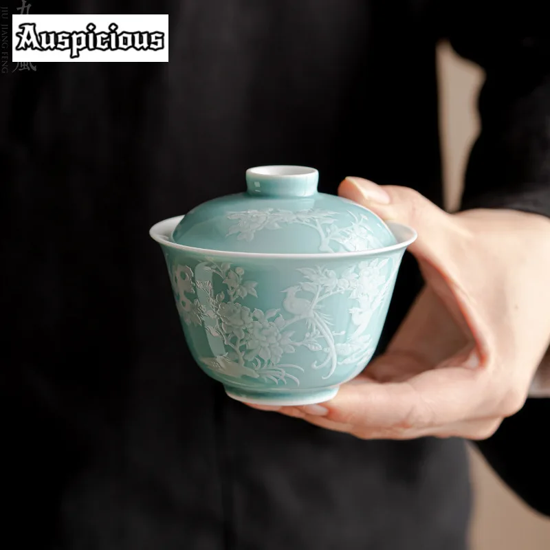 Chinese Handmade Flower Stacking Gaiwan Tea Tureen 120ml Chinese Set Ornaments Household Tea Brewing Cover Bowl