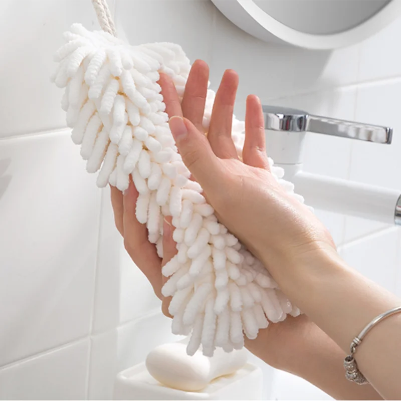 KitchenHome Chenille Towels wall Hanging Hand Face Wipe Towels Animal Shape Bathroom Washcloths Handkerchief White Hand Towels 1