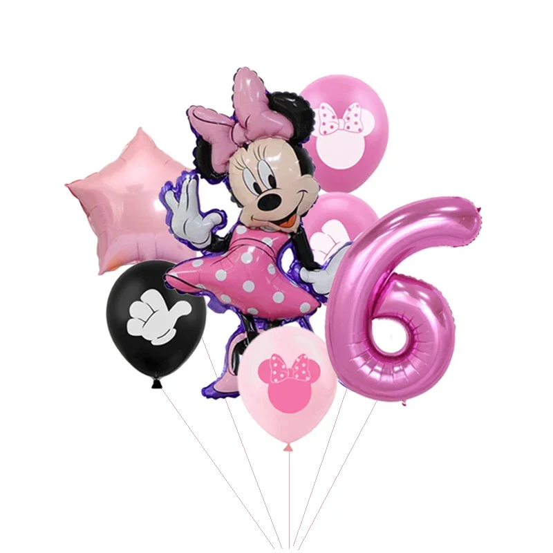 thumbnail image 1 of Juego de 7 globos de aluminio de Disney Minnie, globos de Mickey Mouse, decoración para fiestas de cumpleaños, baby shower, juguetes para niños, globos de aire, suministros, 1 of 5