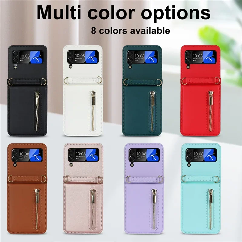For Funda Samsung Galaxy Z Flip 6 5 4 3 Case Luxury Card Slot Phone Holder Zipper Wallet Crossbody Cover Folding Case Coque_voghion.com