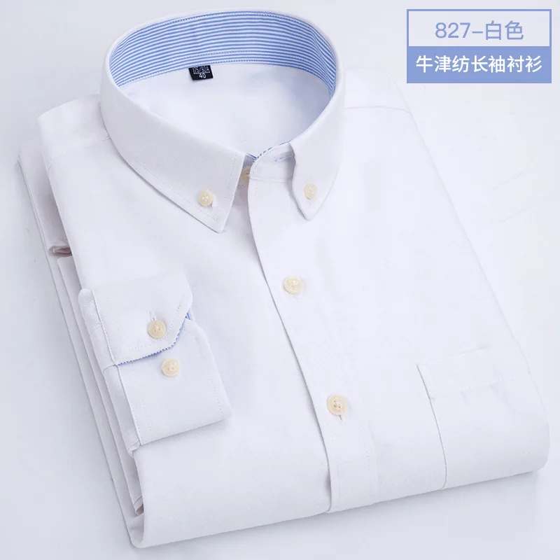 Men's Shirt Long Sleeve Spring Autumn Oxford Woven Cotton Free Ironing Business Leisure Slim Solid Color