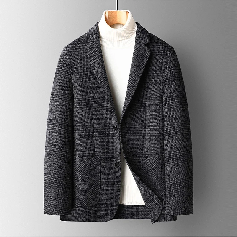 

suit Double-faced jacket men's short wool cashmere coat in autumn and winter retro plaid single suit jacket
