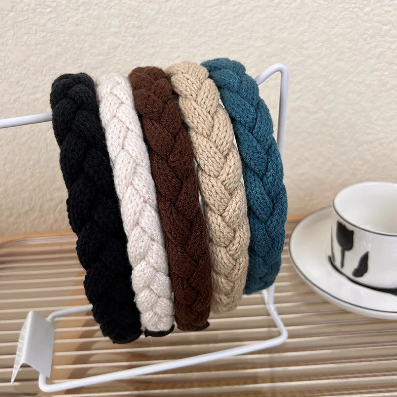 

Женские винтажные вязаные повязки на голову, элегантные универсальные обручи для волос в Корейском стиле, Осень-зима