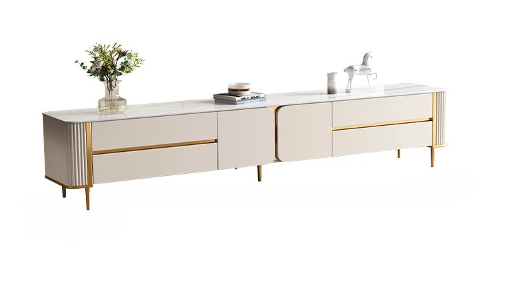 

Cream Style Stone Plate Coffee Table TV Cabinet Combination Living Room Home Modern Simple TV Light Luxury Floor Cabinet