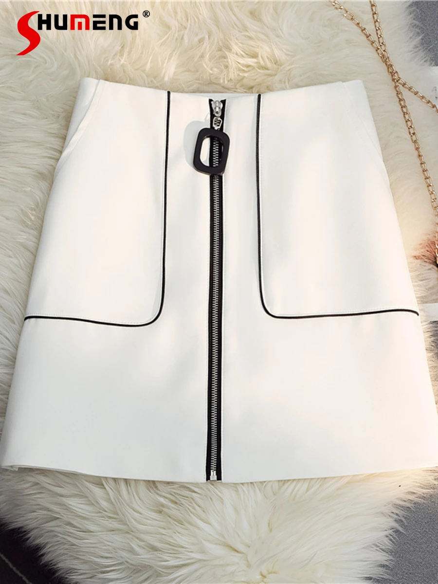 2022 Spring and Summer New All-Matching Short Skirt High Waist Zipper Mini Skirt Women's Solid Color A- Line Sheath Skirt women thicken stand collar parkas winter 2022 casual zipper cotton padded jackets woman korean warm down cotton outwear