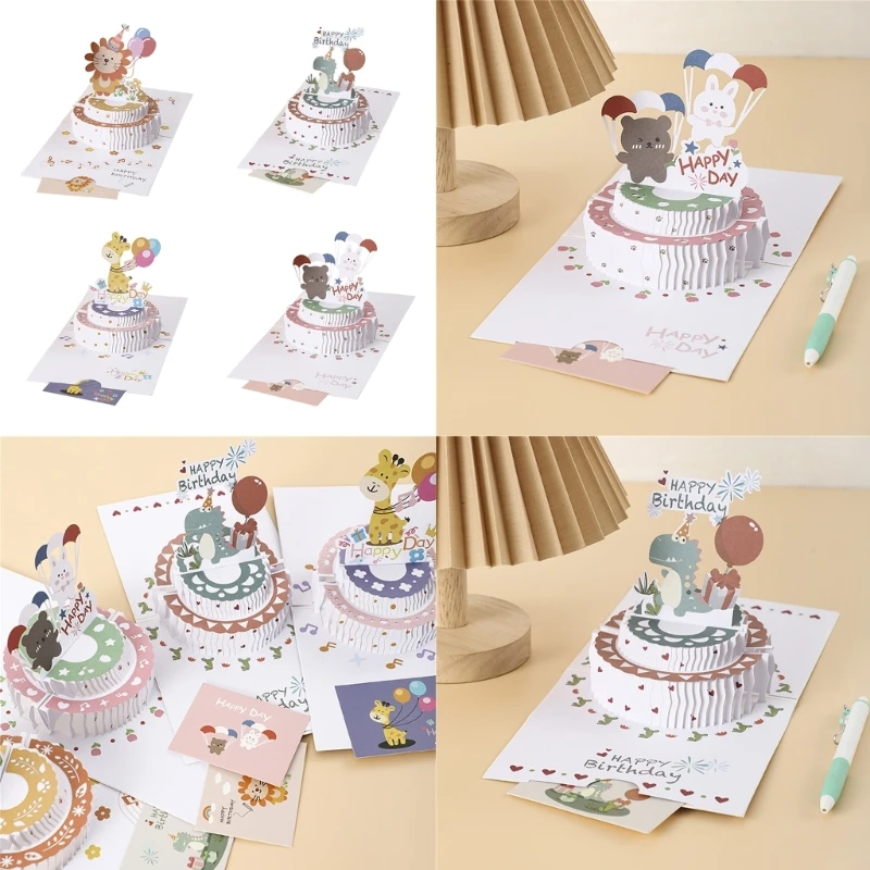 3D Foldable Birthday Greeting Card Cartoon Theme Joyand Happiness Cards with Envelop K92A