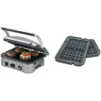 5-in-1 Silver Griddler, Black Dials, and Waffle Plates Bundle 1