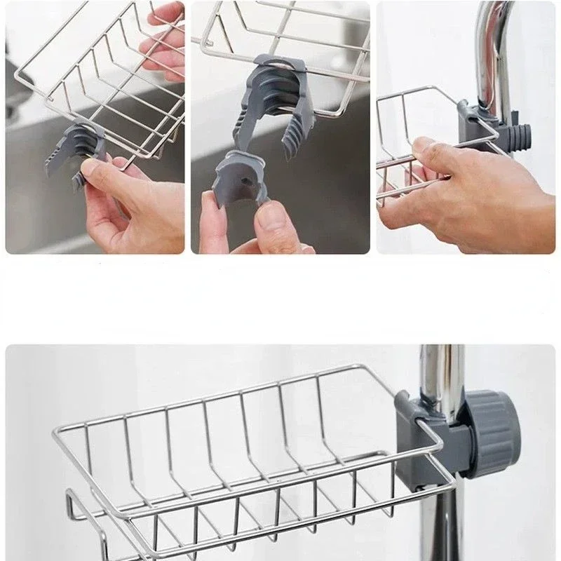 Stainless Steel Sponge Sink Organizer Rack Kitchen Accessories Drain Rack Storage Faucet Soap Holder Shelf Organizers 5
