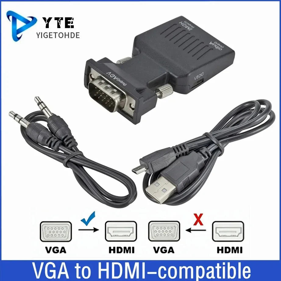 YIGETOHDE HD 1080P VGA to HDMI-compatible Converter Cable Adapter Audio Power Input For HDTV Monitor Projector PC Laptop TV-Box