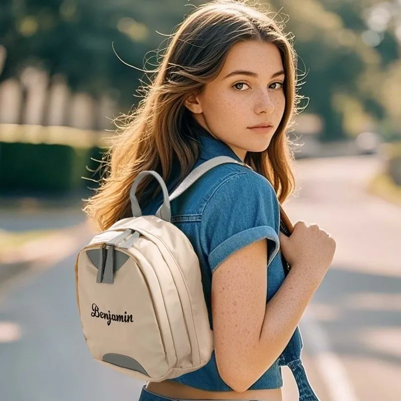 Customized Embroidered Name Lightweight Backpack Personalized New Color Blocking Student Backpack Cute Girl's Class Schoolbag 3