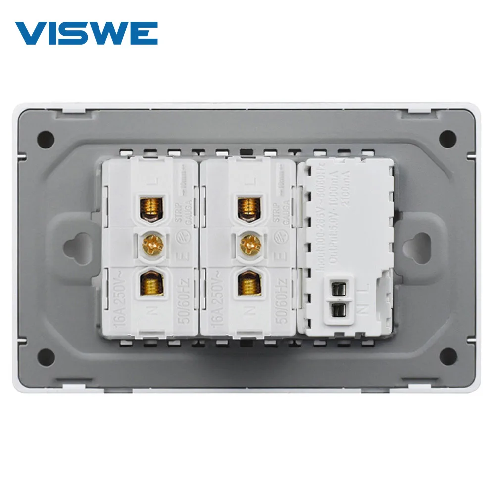 VISWE 칠레 이탈리아 소켓 Type-C USB 플러그 20W 고속 충전 118*72mm PC 패널, USB 충전 소켓