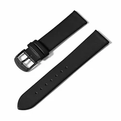 Premium Universal Genuine Leather Watch Strap - Soft, Waterproof Cowhide Band - 22mm (Black 02)