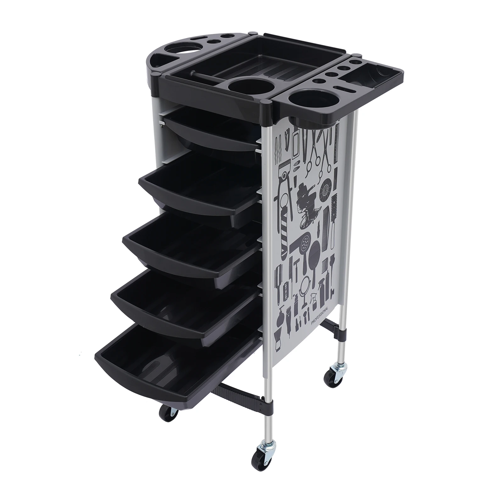 6-Tier Hairdressing Trolley with 5 Drawers, Loading 80KG Salon Trolley, Hairdressing Storage Trolley for Salon Spa Clinic