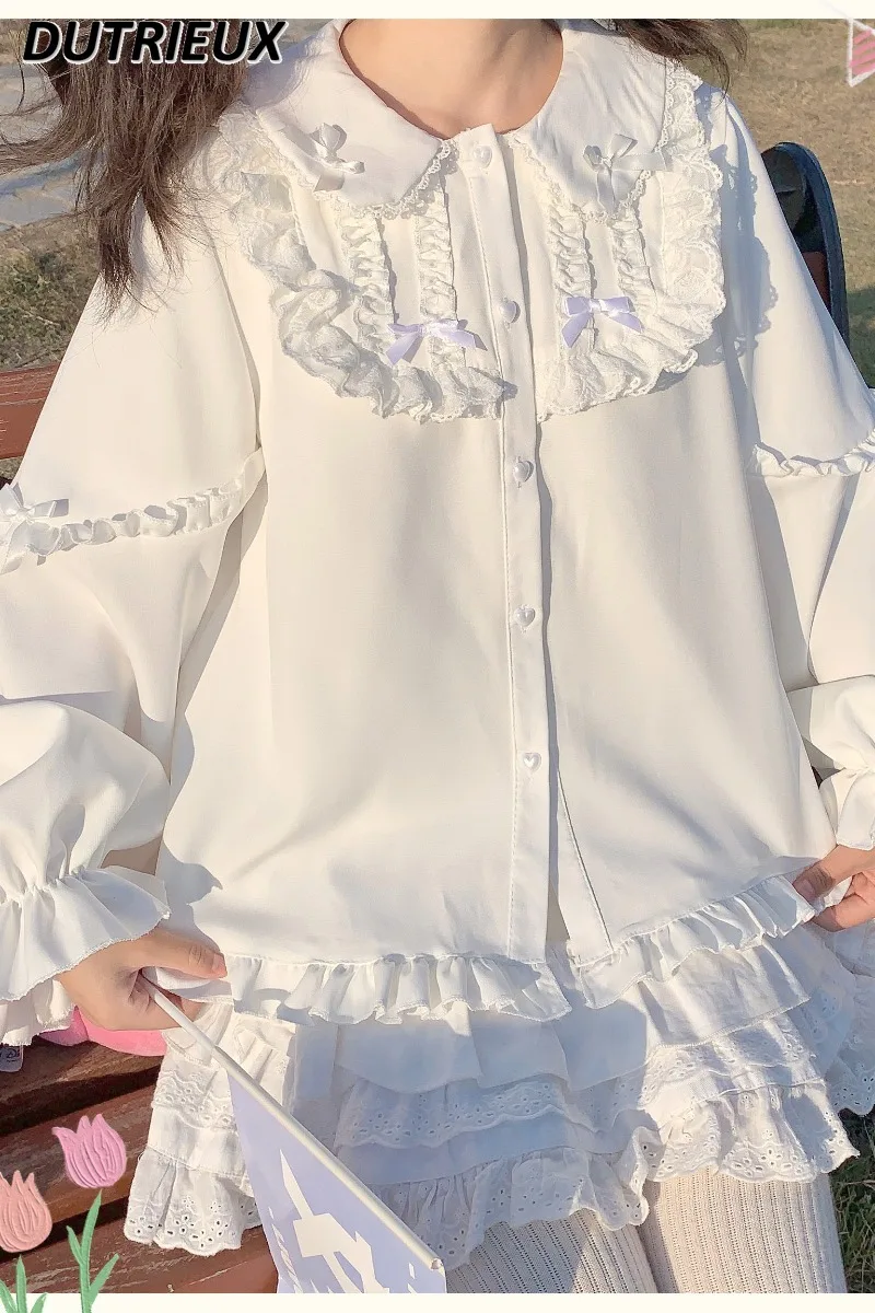 Stile Giapponese Soft Girl Lolita Doll Collar Rabbit Ear Camicia A Maniche Lunghe Camicetta Da Studente Da Donna Autunno Inverno Blusas Mujer